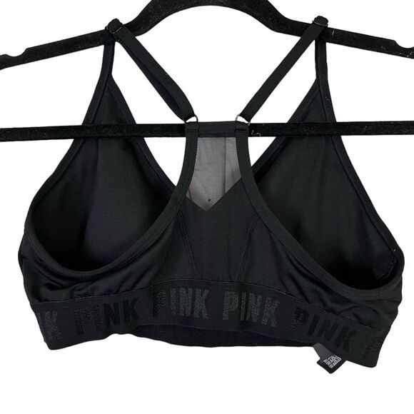 PINK SPORT Victoria's Secret Solid Black Mesh Racerback Sports Bra Workout Top M - Picture 7 of 15